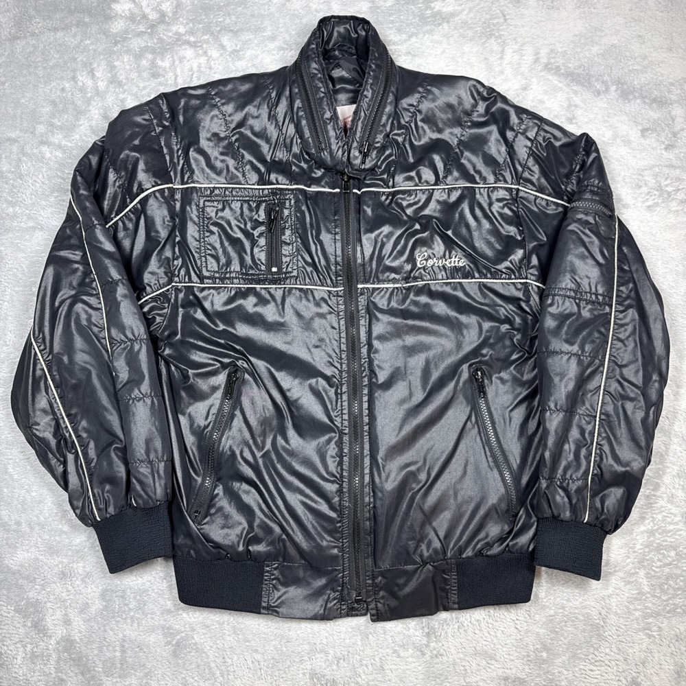 Vintage Corvette Bomber Jacket Small Black Racing‎ Swing Stream READ